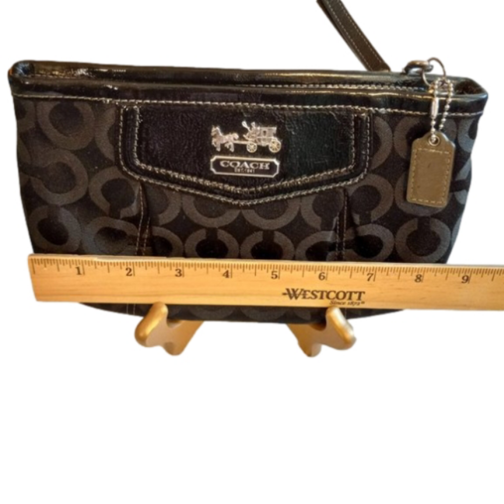 Coach Wristlet Black Patent Leather & Black Canvas  w/signature design.Zip Close - Picture 7 of 8